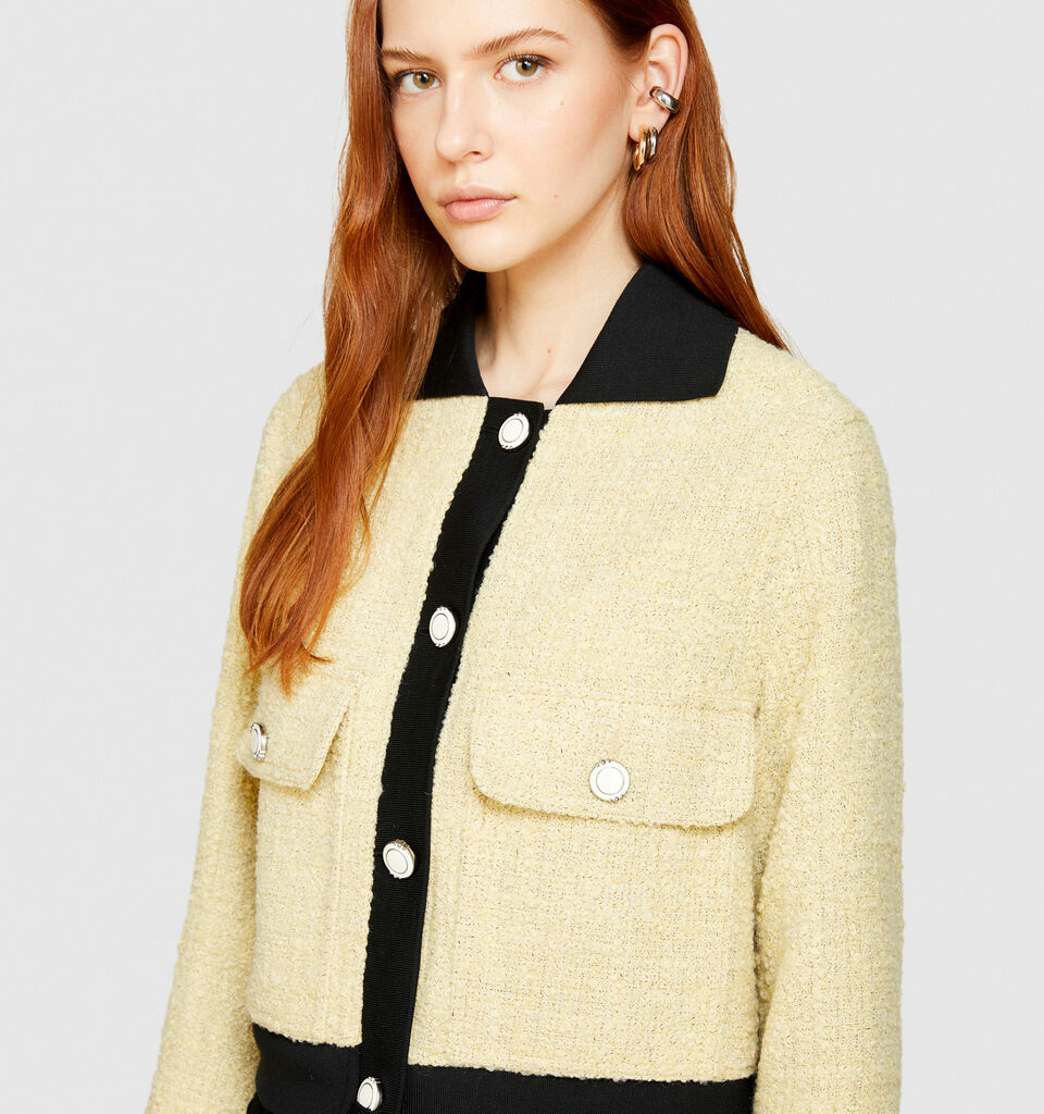 Bouclè jacket with contrast - women's jackets - Yellow | Sisley image number 5